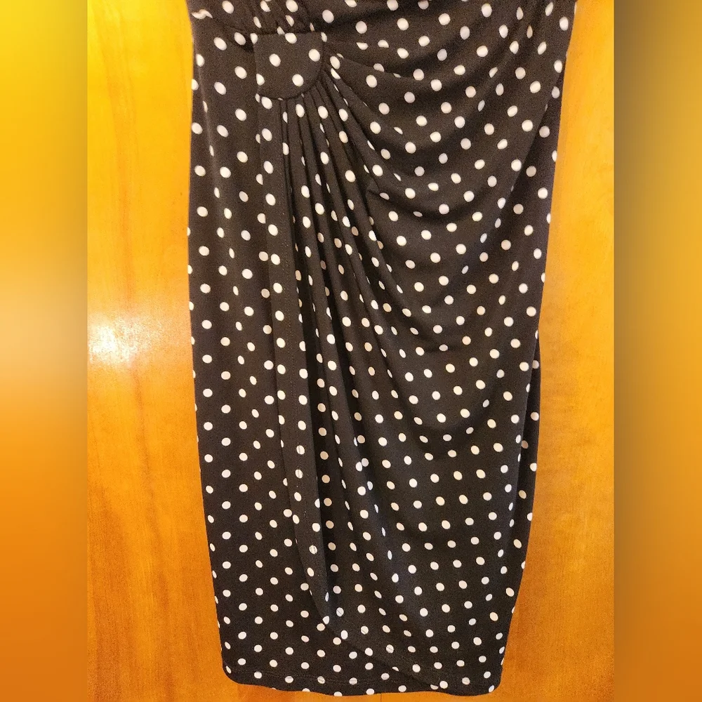 Connected Women's Petite Polka Dot Sheath Dress Size 4P in Black and White - Picture 4 of 9